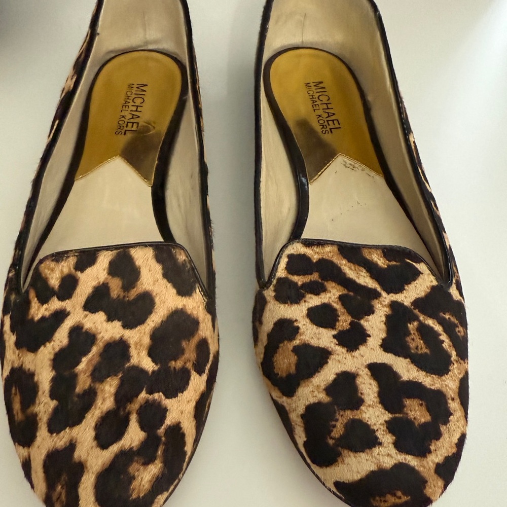 Michael Kors Leopard Print Flats like new.  Calf hair upper.